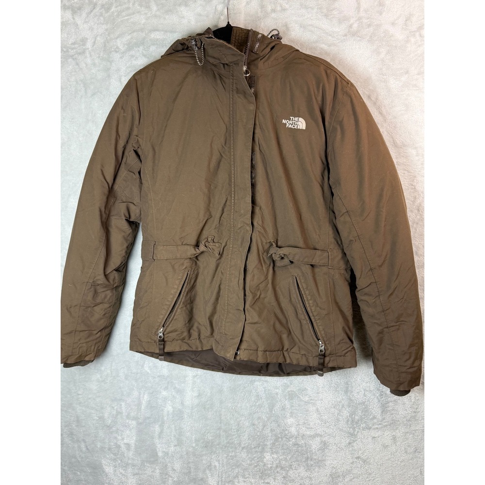 THE NORTH FACE HyVent Jacket Women L Brown Hooded Waterproof Belted Parka Coat